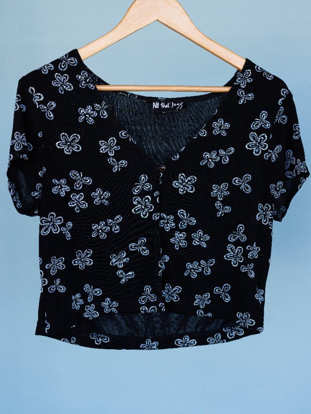 Vintage 90s All That Jazz Blue Floral Crop Top